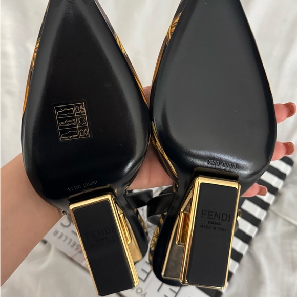Authentic Fendi Versace Black and Gold Patterned Heels - Picture 6 of 13